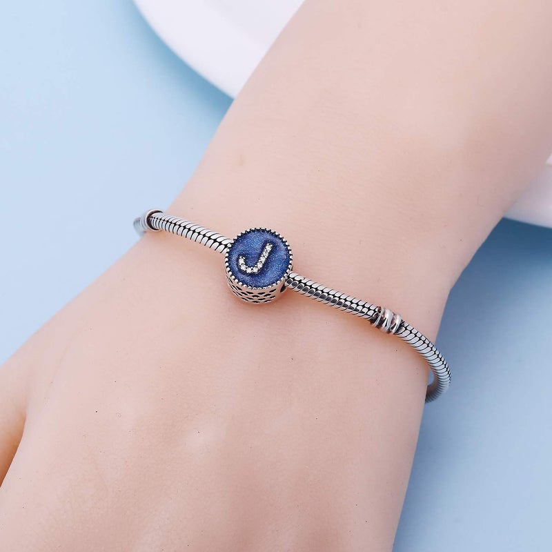SOUKISS Alphabet A-Z Cubic Stone Charms Solid 925 Sterling Silver Blue Ocean Letter Beads for Pandora Snake Chain Bracelet (Letter J) - Image 4